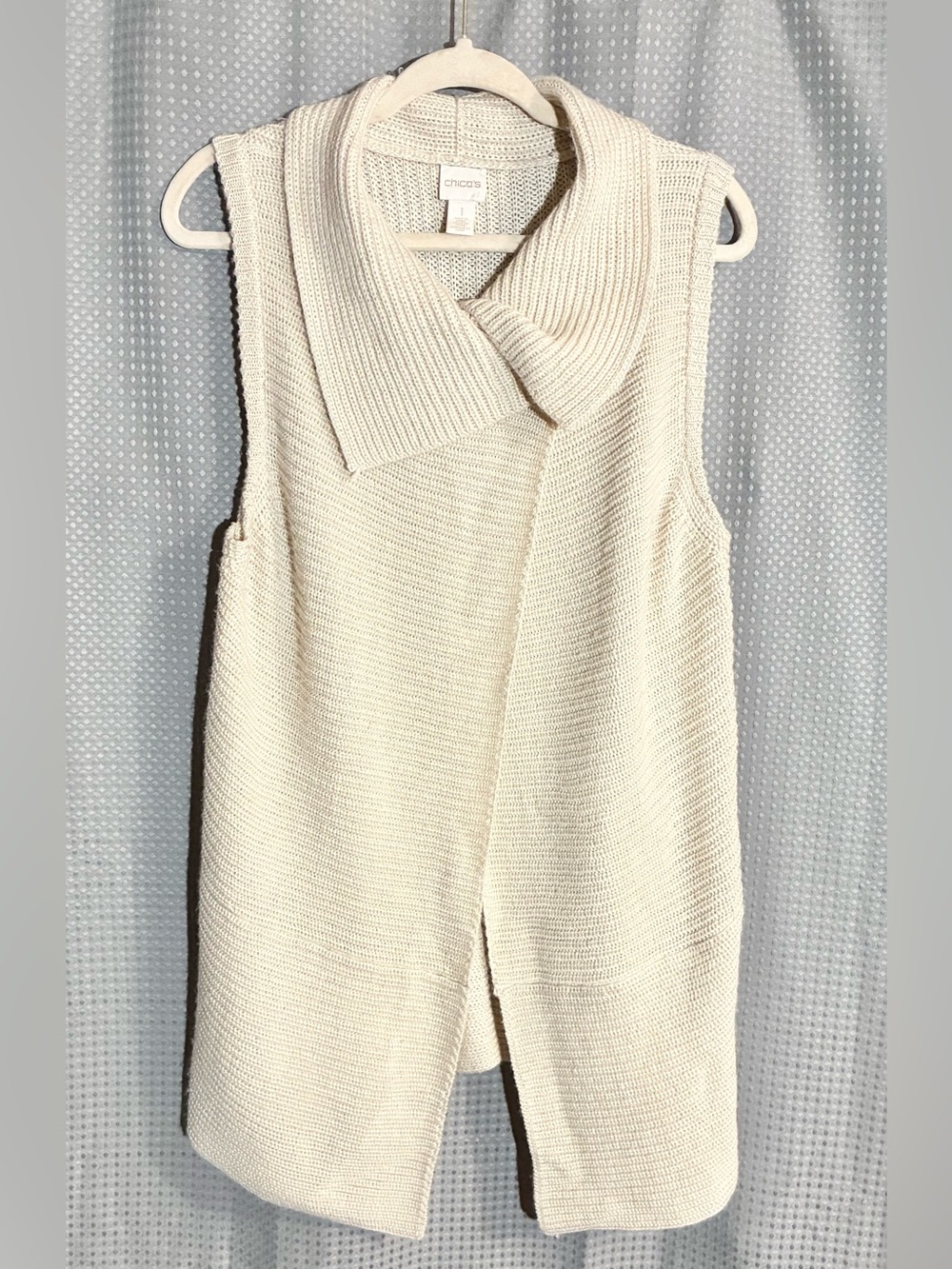 Chico's Wool Knit Cardigan Vest Sz 1- M Sweater Snap Close Cottagecore Boho